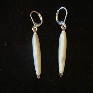 Elegant Silver Tone and Cream Drop Earrings